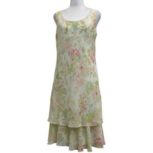 Metaphor Vintage 90s Garden Fairy Chiffon Layered Floral Midi Shift Dress